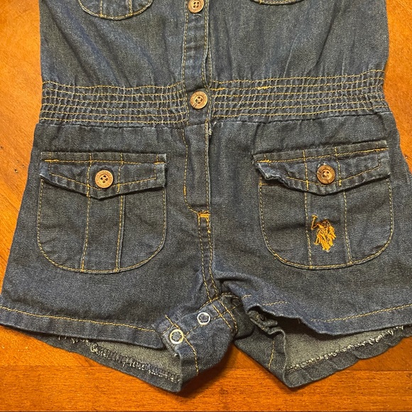 U.S. Polo Assn Baby Girl Denim Romper - Picture 3 of 11
